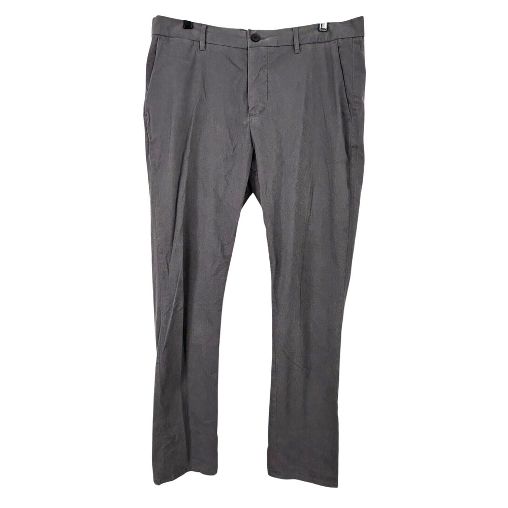 All Saints Men Felix Chino 34Wx30L Gray Button Fly Flat Front Slim Fit Trouser N